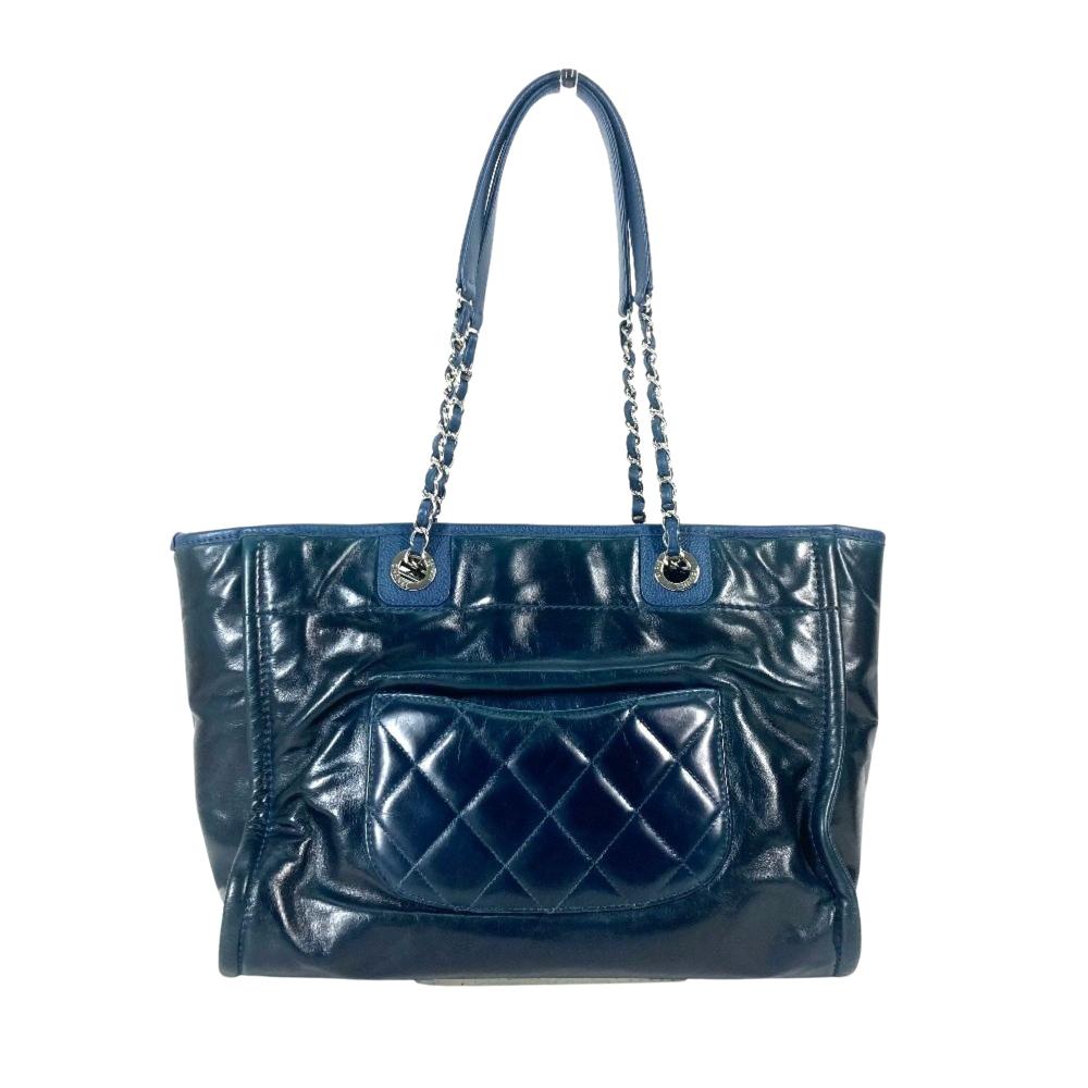 Navy Leather Chanel Deauville