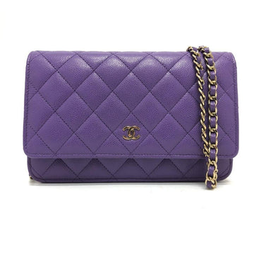 Purple Leather Chanel Wallet On Chain