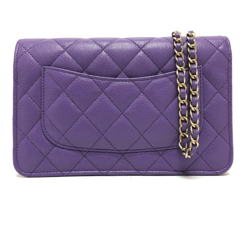 Purple Leather Chanel Wallet On Chain