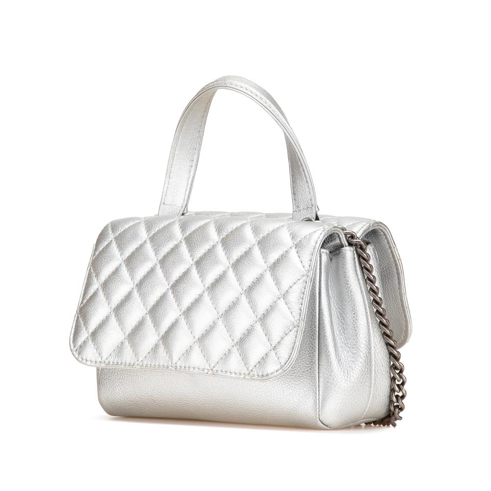 Silver Leather Chanel Handbag