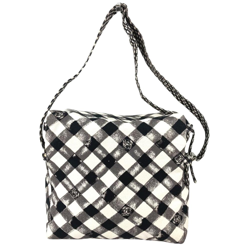White Fabric Chanel Shoulder Bag