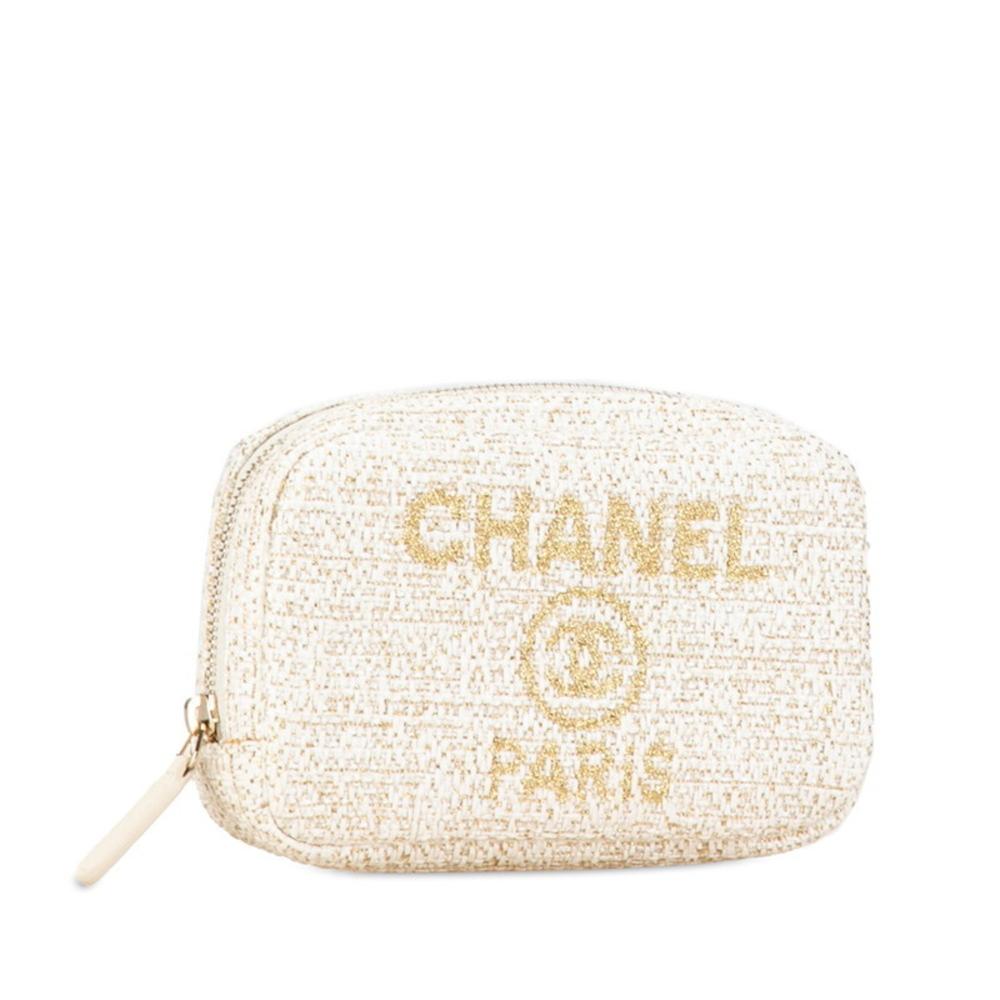 White Fabric Chanel Pouch