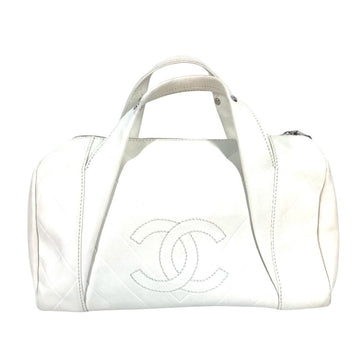 White Leather Chanel Boston Bag