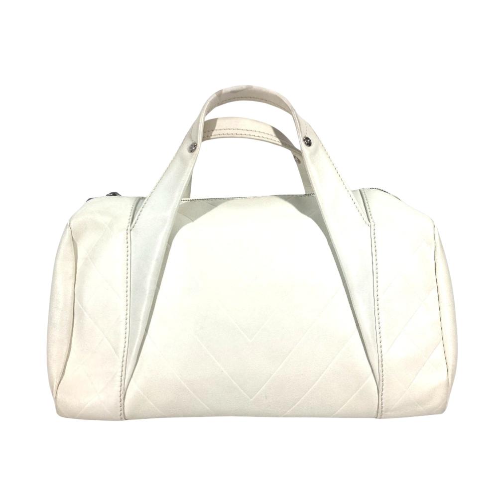 White Leather Chanel Boston Bag