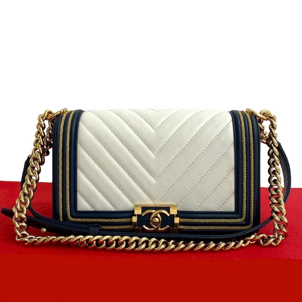 White Leather Chanel Boy Bags