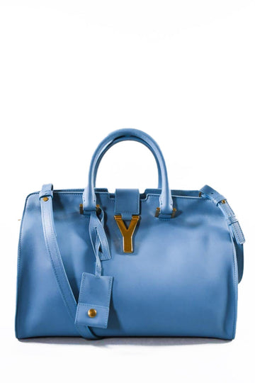 Saint Laurent Blue Leather Small ClaESic Y Cabas Top Handle w/ Strap
