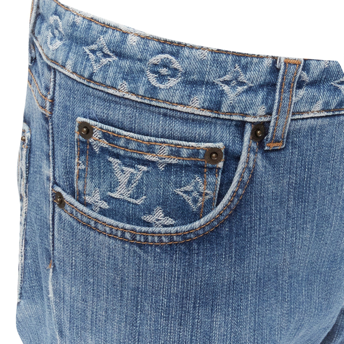 Louis Vuitton LV monogram logo pocket washed cropped re Jeans