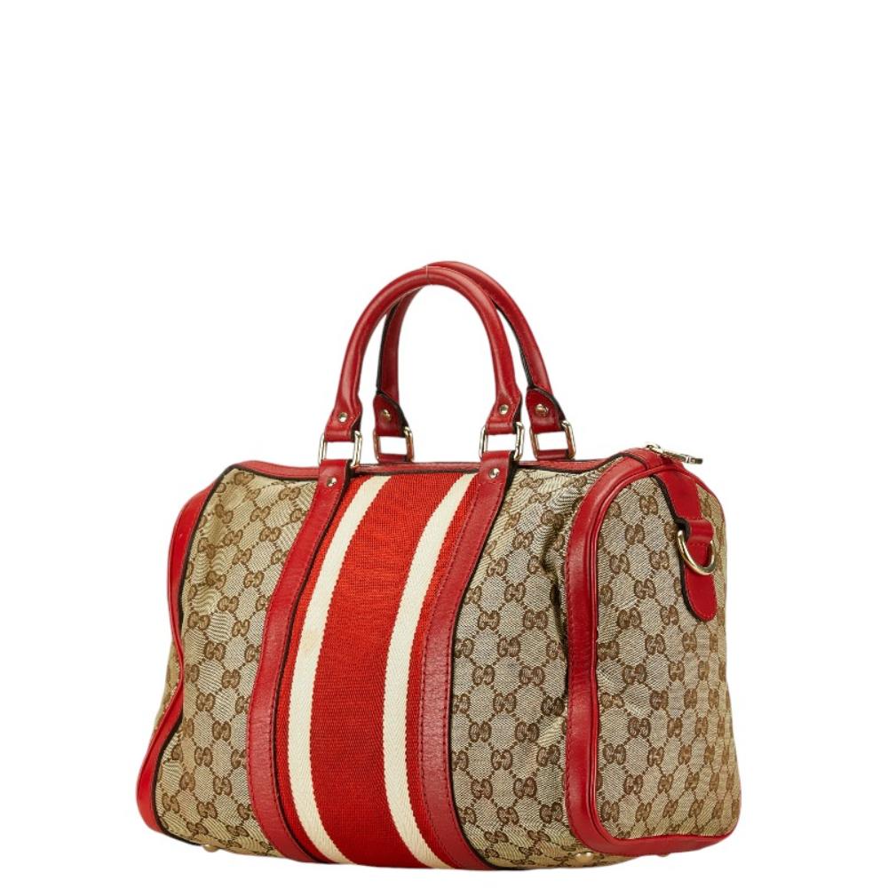 Beige Canvas Gucci Boston Bag
