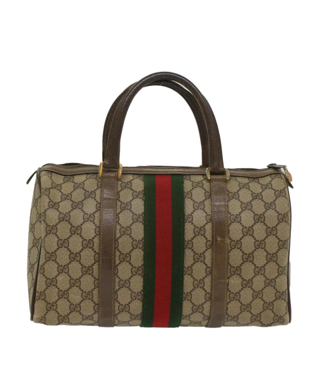 Beige Canvas Gucci Boston Bag