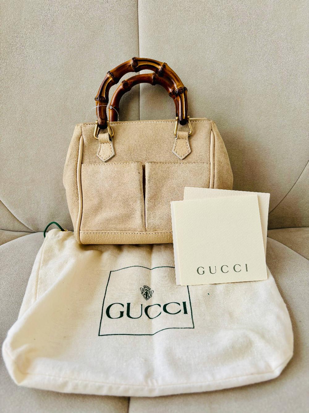 Beige Leather Gucci Bamboo