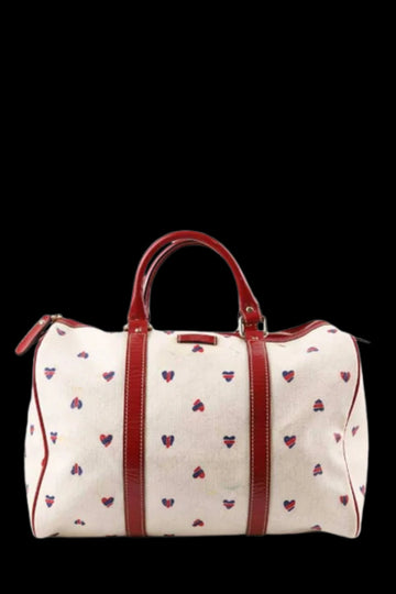 White Fabric Gucci Boston Bag