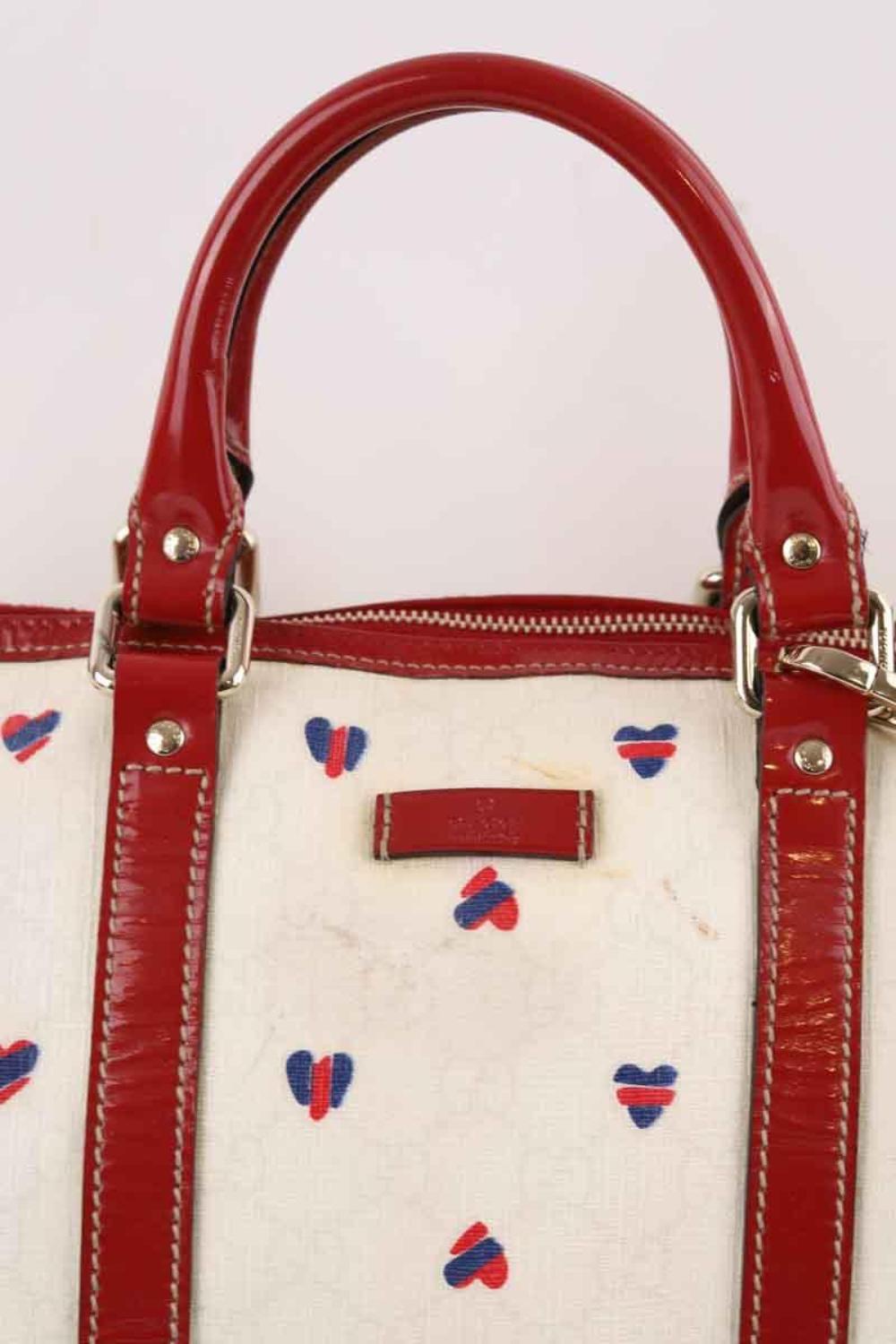 White Fabric Gucci Boston Bag