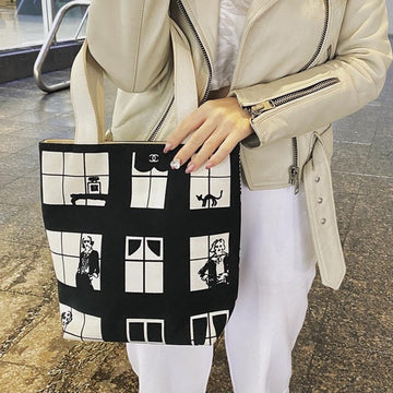 Chanel Coco windows canvas tote handbag