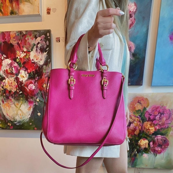 MIU MIU pink leather two-way tote