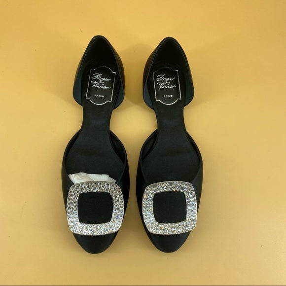 Roger Vivier Chips Strass Buckle Ballerinas in Satin