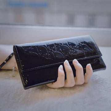 DIOR black patent leather monogram wallet