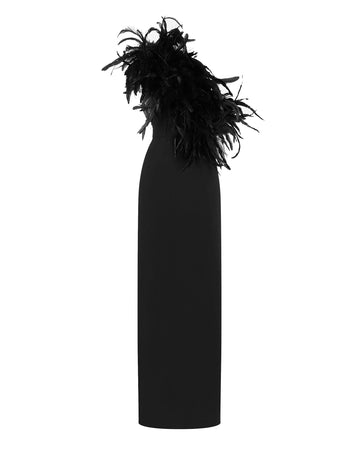Dolce & Gabbana Women Black Stretch Cady Long One-Shoulder Dress
