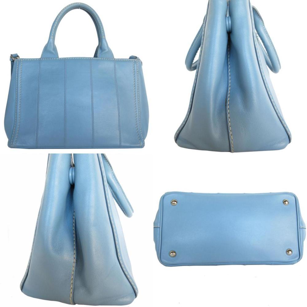 Blue Leather Prada Canapa Tote