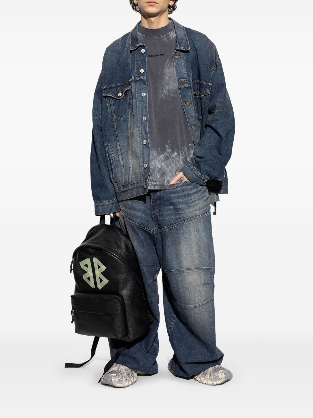 Balenciaga Men Tape Type Oversized Denim Jacket